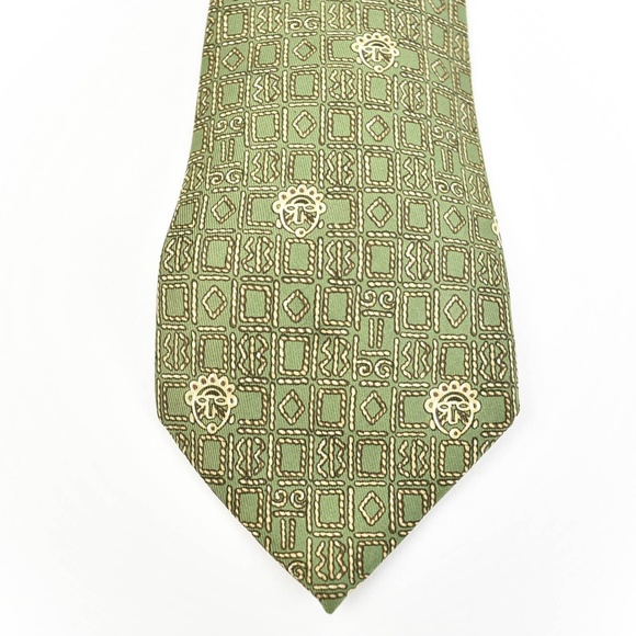 HERMES "Aztec": Pale Green, 100% Silk Club Tie - Picture 3 of 5